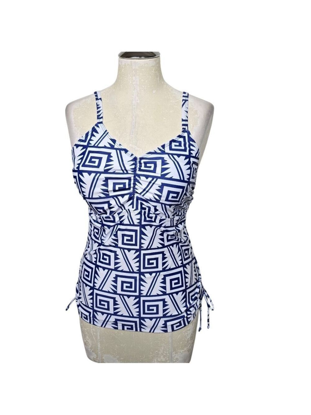 Blue White Geometric Tankini Swimwear M